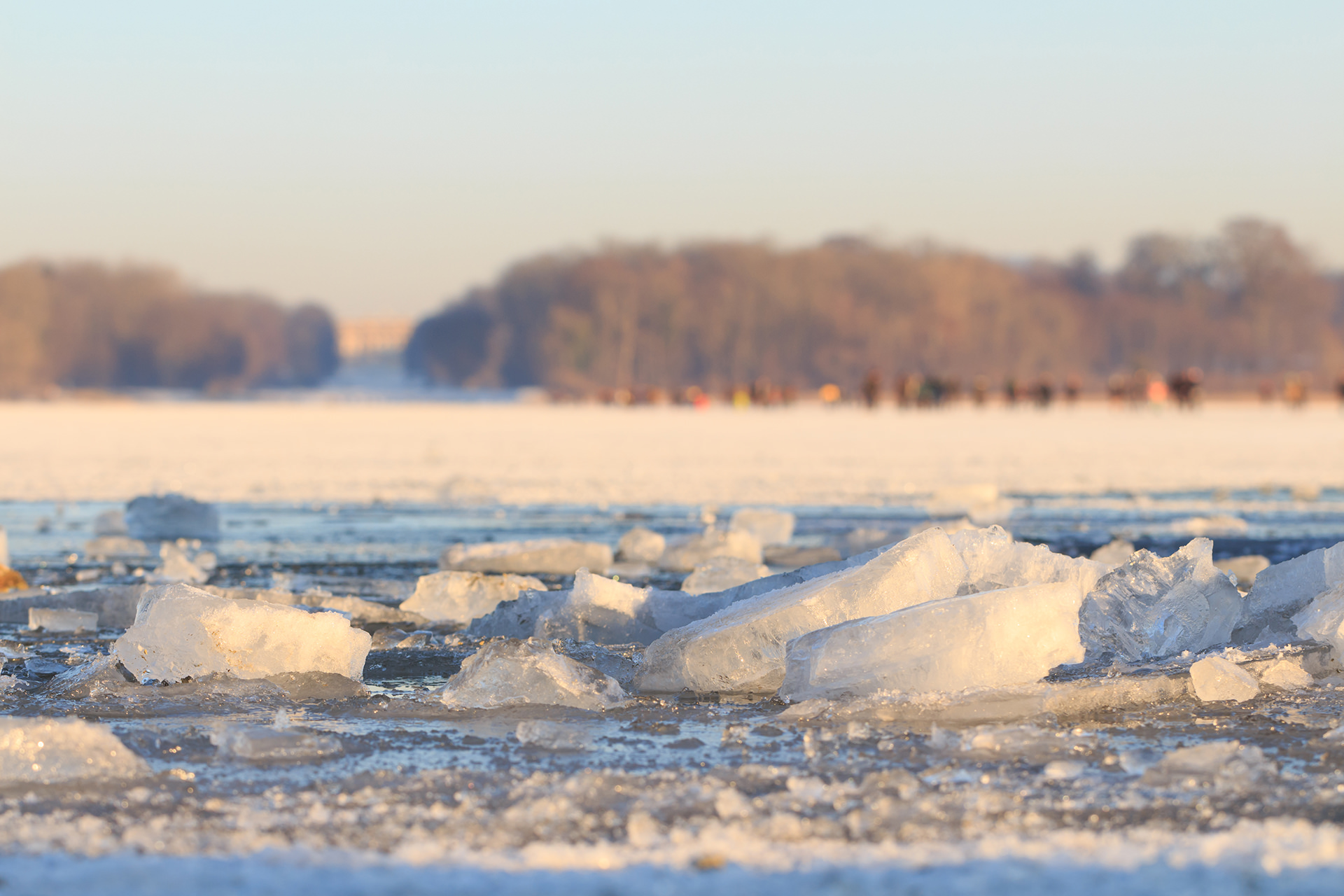 closeup of Ice floes on partly frozen Lake Chiemsee on a cold wi